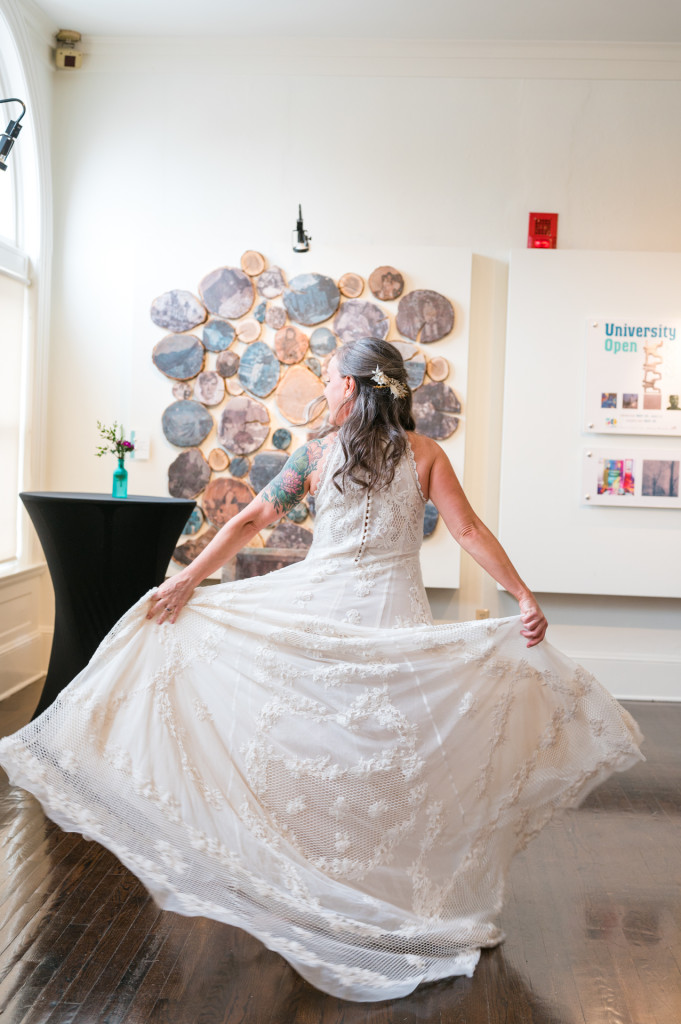 Bride spinning in dress