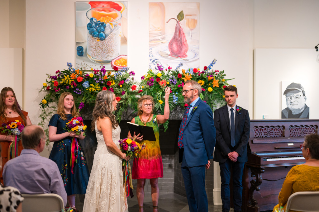wedding party in art gallery