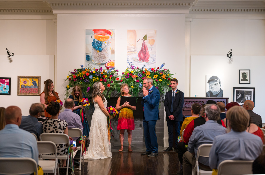 wedding party in art gallery in downtown Lexington, KY