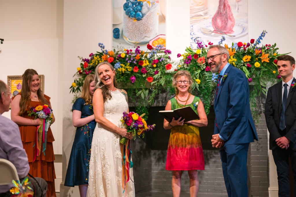 Bride smiling big during ceremony