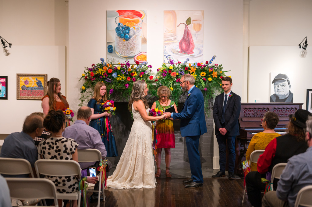Bride and groom in ArtsPlace 
