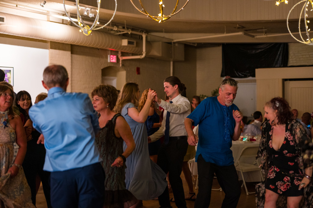 wedding guests dancing at ArtsPlace